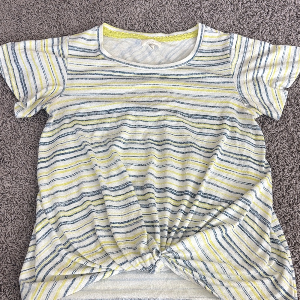 Cupio Striped Yellow & Navy Knot Front Tee
